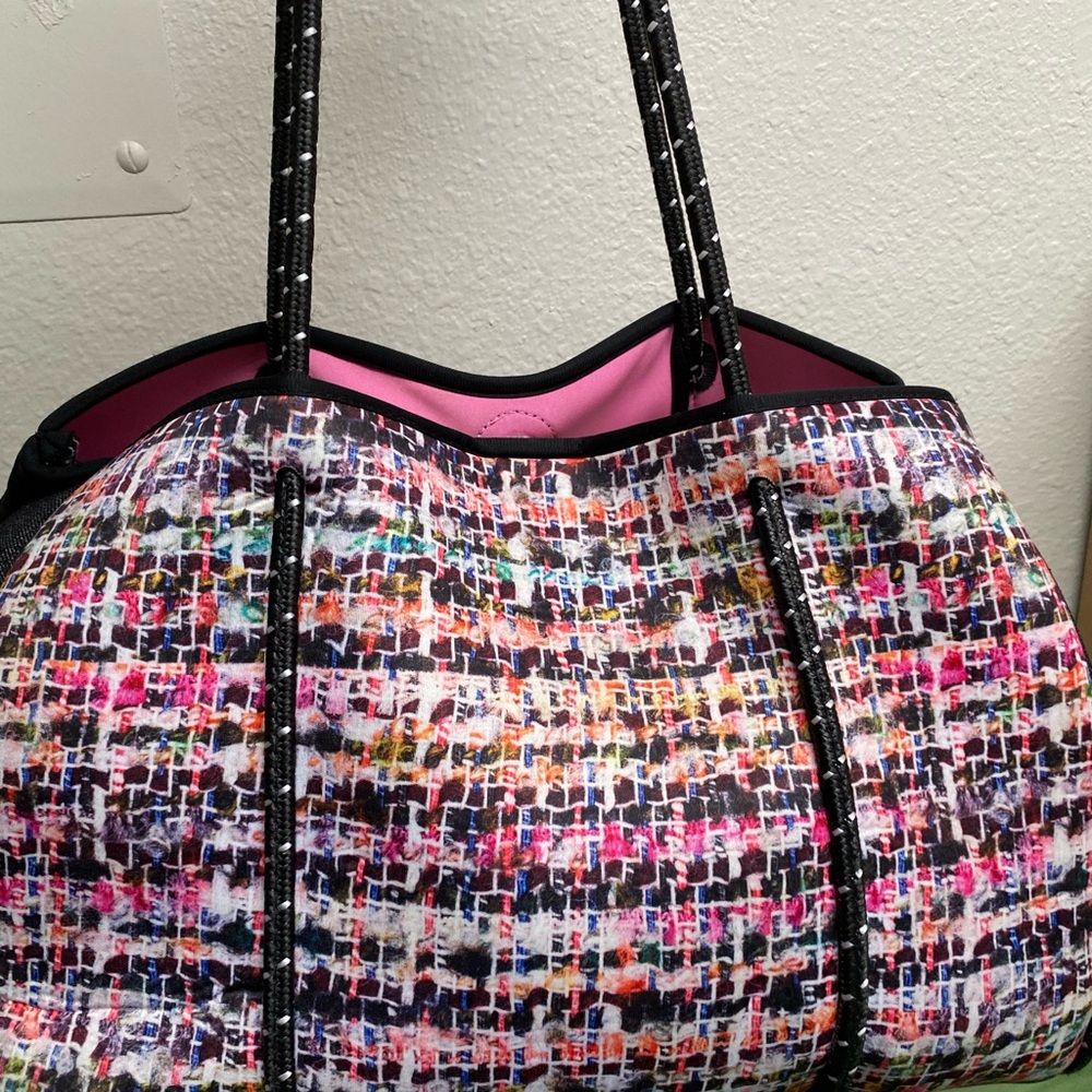 HAUTE SHORE Pink and Black Tweed Tote Bag